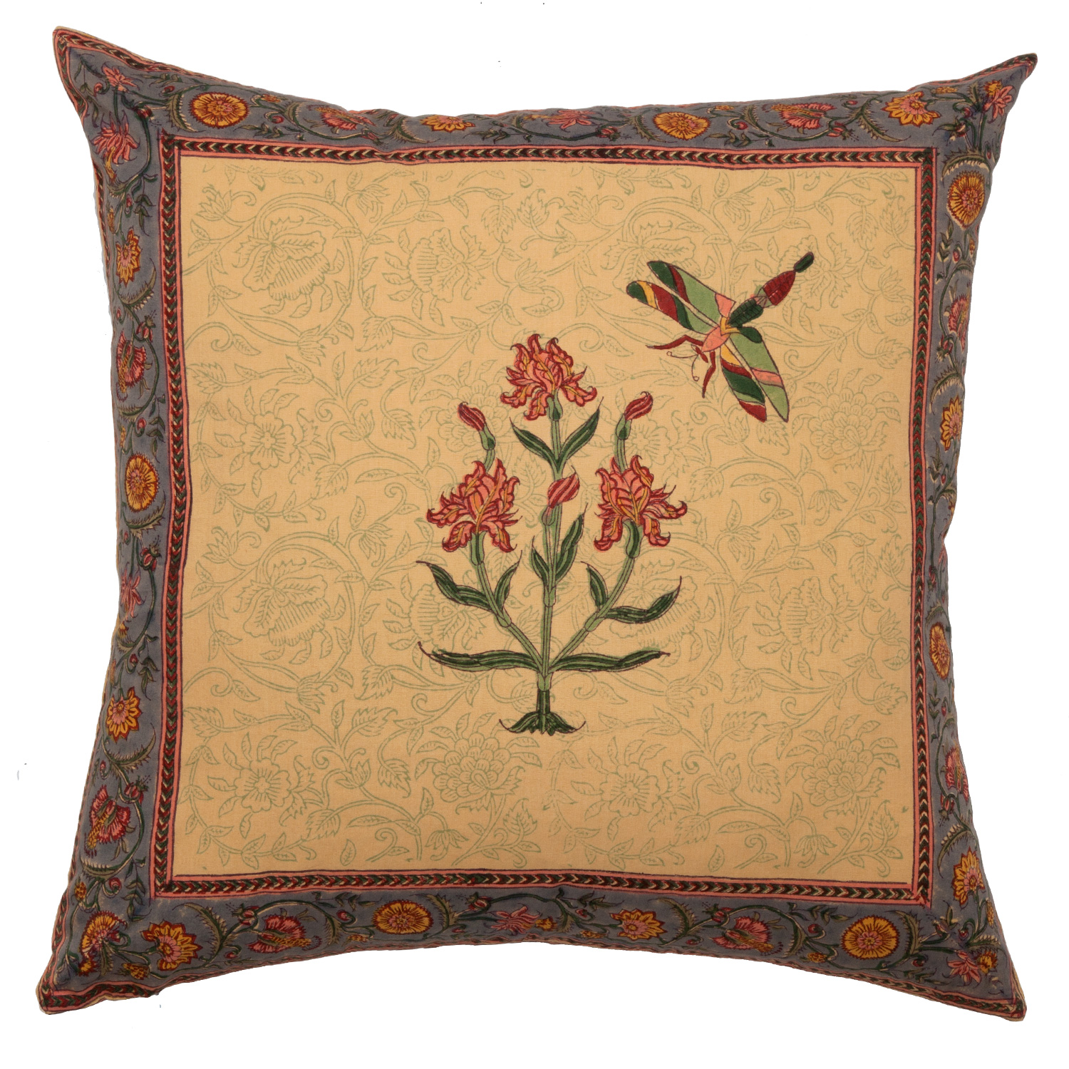 Dragonfly Reversible Pillow Cover - Mustard Yellow